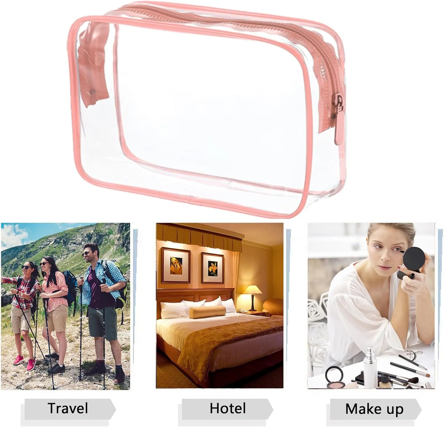 20 Packs Clear Cosmetics Bags for Women Men Waterproof Toiletry Bags PVC Makeup Bags Organizer Case with Zipper for Travel Bathroom (20 Pink Colors)