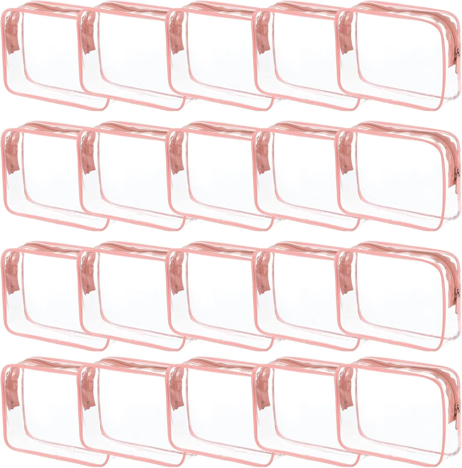 20 Packs Clear Cosmetics Bags for Women Men Waterproof Toiletry Bags PVC Makeup Bags Organizer Case with Zipper for Travel Bathroom (20 Pink Colors)