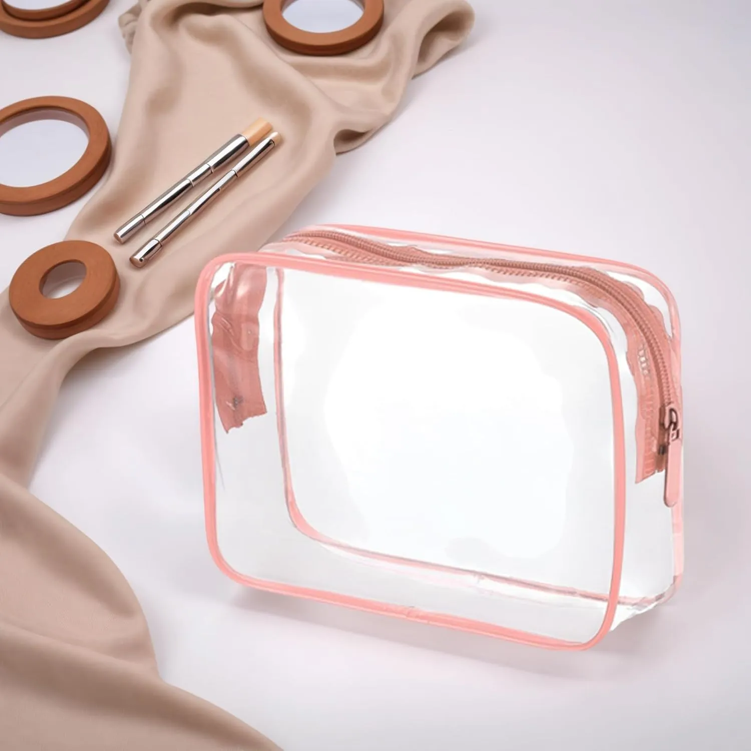 20 Packs Clear Cosmetics Bags for Women Men Waterproof Toiletry Bags PVC Makeup Bags Organizer Case with Zipper for Travel Bathroom (20 Pink Colors)