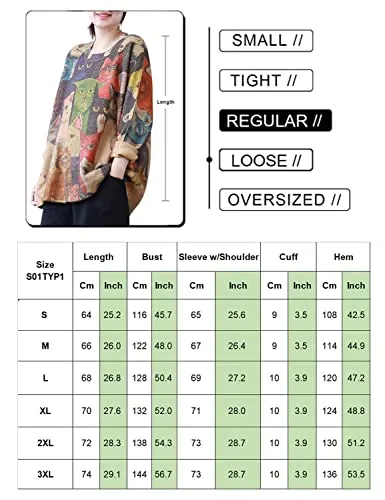 Beige Multi Women Long Sleeve Jumpers Overd Graphic Knitted Sweater Crew Neck Loose Pullover Sweater Tops - Yesno