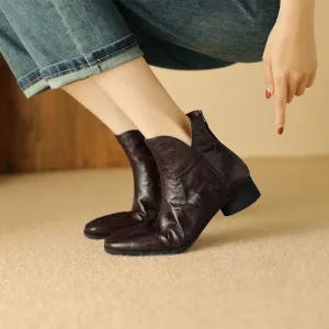 binfenxie NEW Autumn Women Boots Gnueine Leather Shoes for Women Square Toe Chunky Heel Shoes Black Zip Ankle Boots Handmade Western Boots