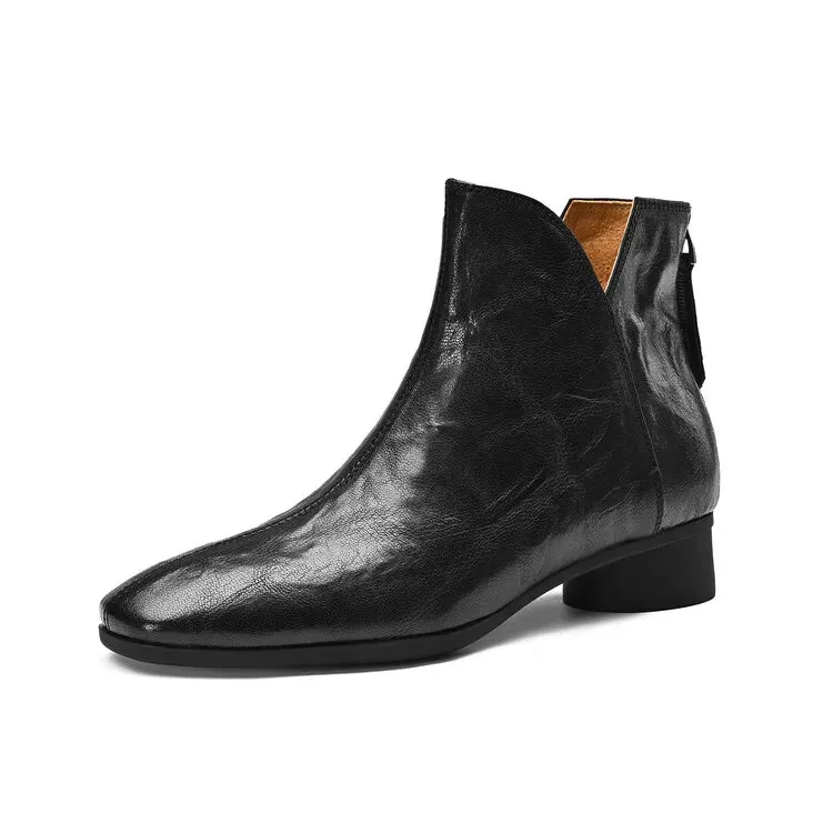binfenxie NEW Autumn Women Boots Gnueine Leather Shoes for Women Square Toe Chunky Heel Shoes Black Zip Ankle Boots Handmade Western Boots