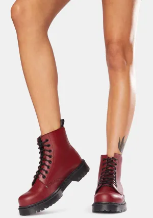 Burgundy 651 D Vegan Leather Lace-Up Boots