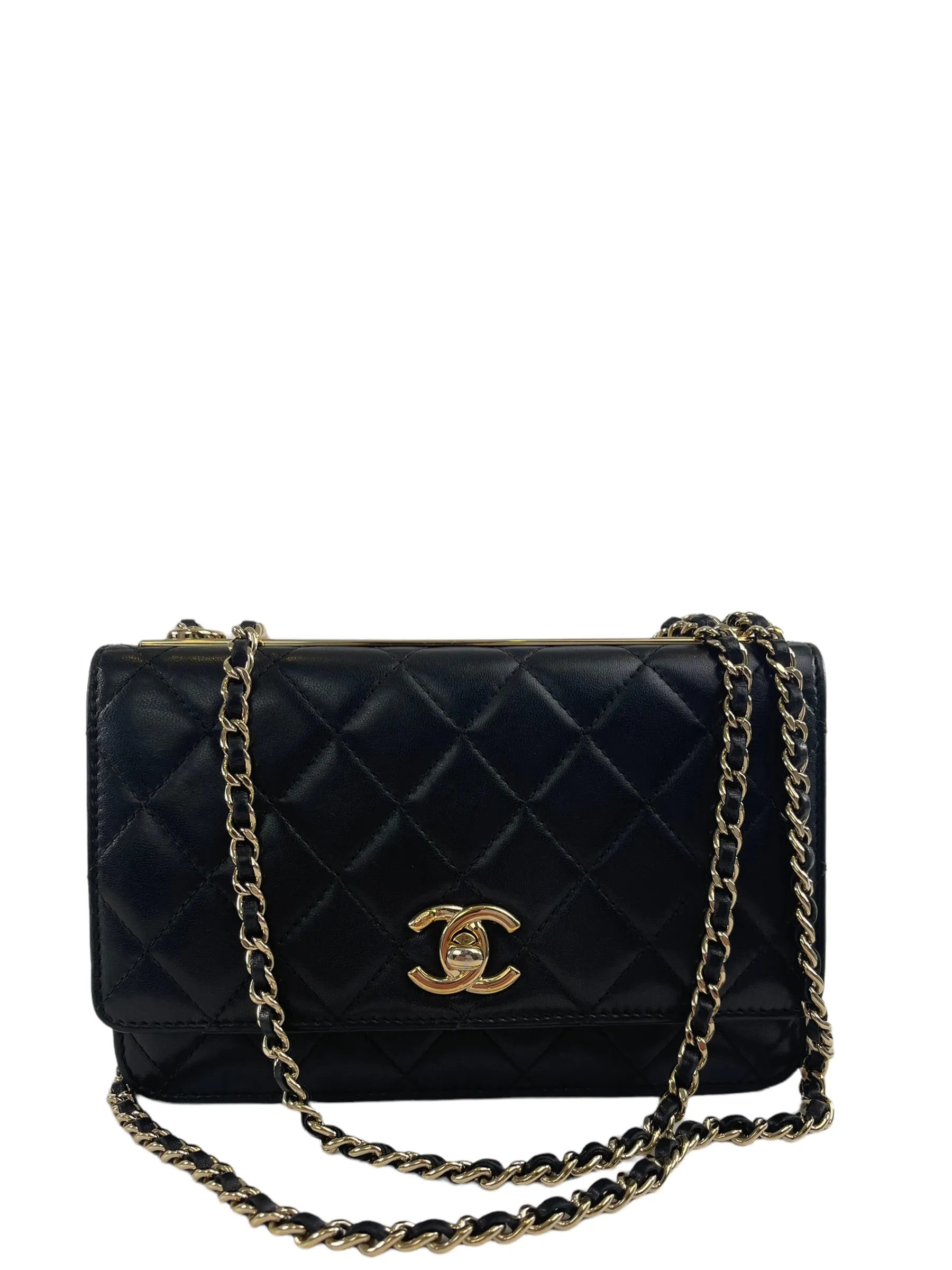 Chanel Black Lambskin Leather "Trendy" Wallet On Chain