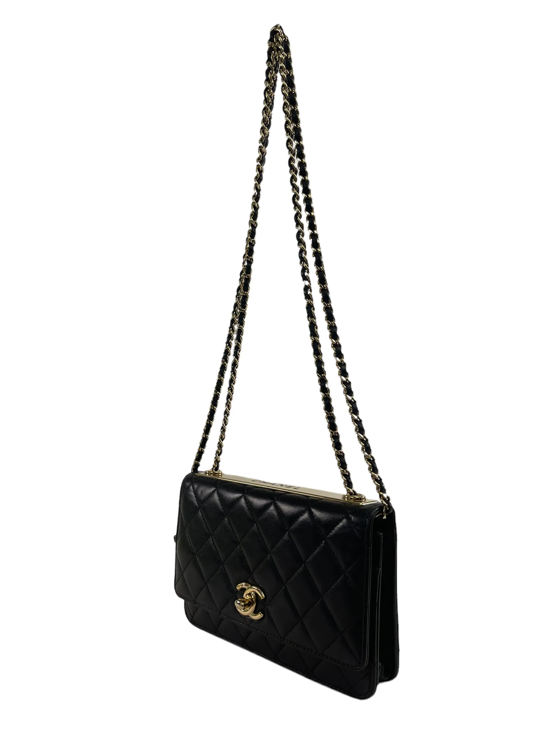 Chanel Black Lambskin Leather "Trendy" Wallet On Chain