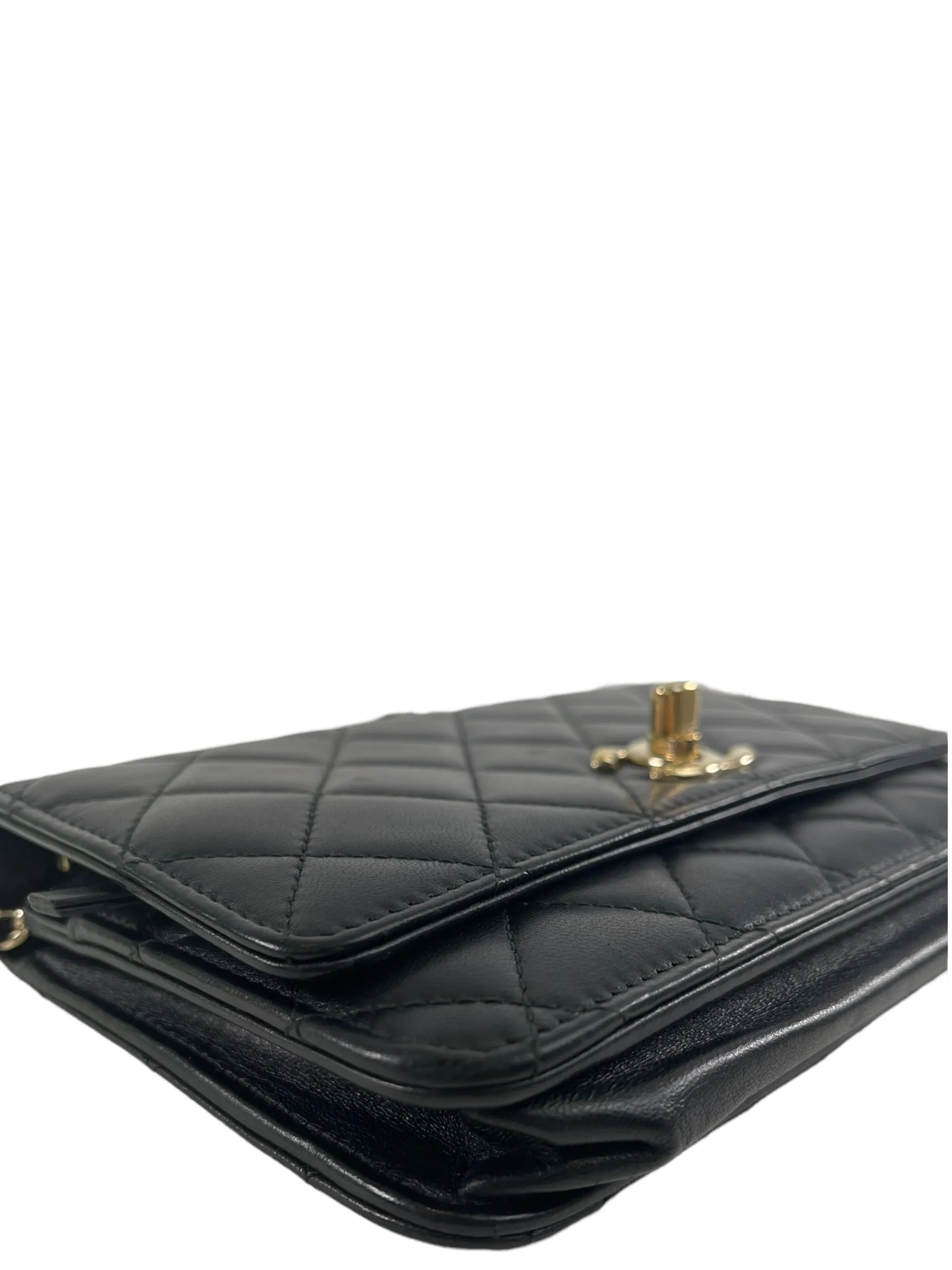 Chanel Black Lambskin Leather "Trendy" Wallet On Chain