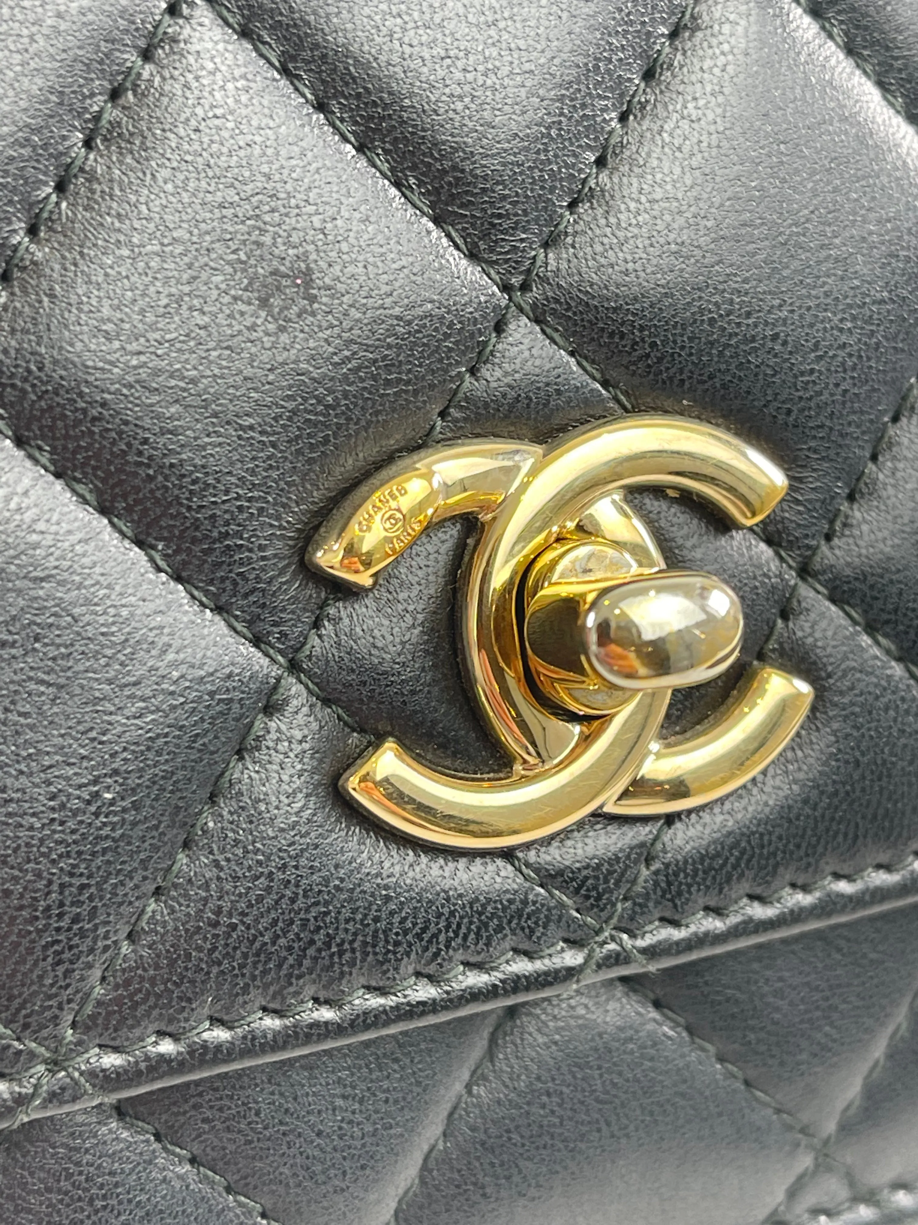 Chanel Black Lambskin Leather "Trendy" Wallet On Chain