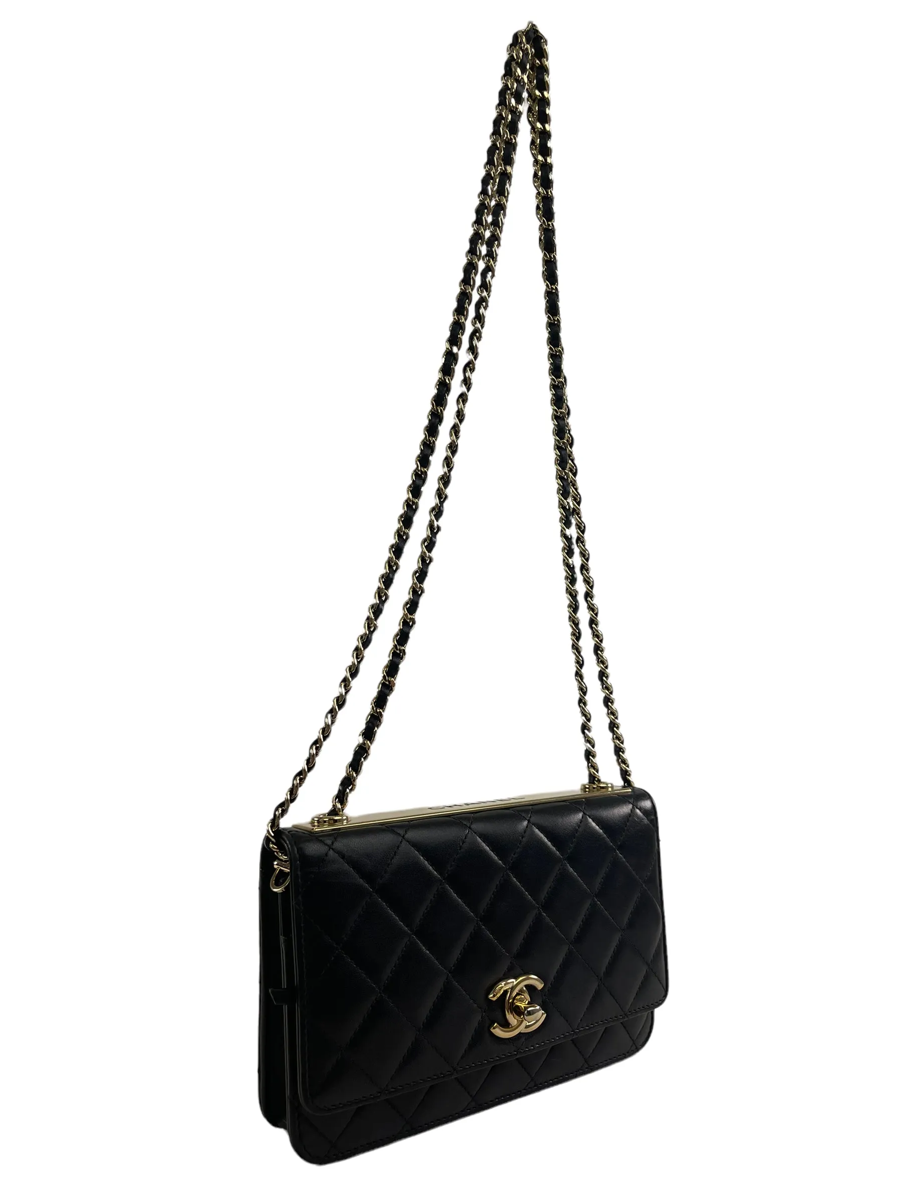 Chanel Black Lambskin Leather "Trendy" Wallet On Chain