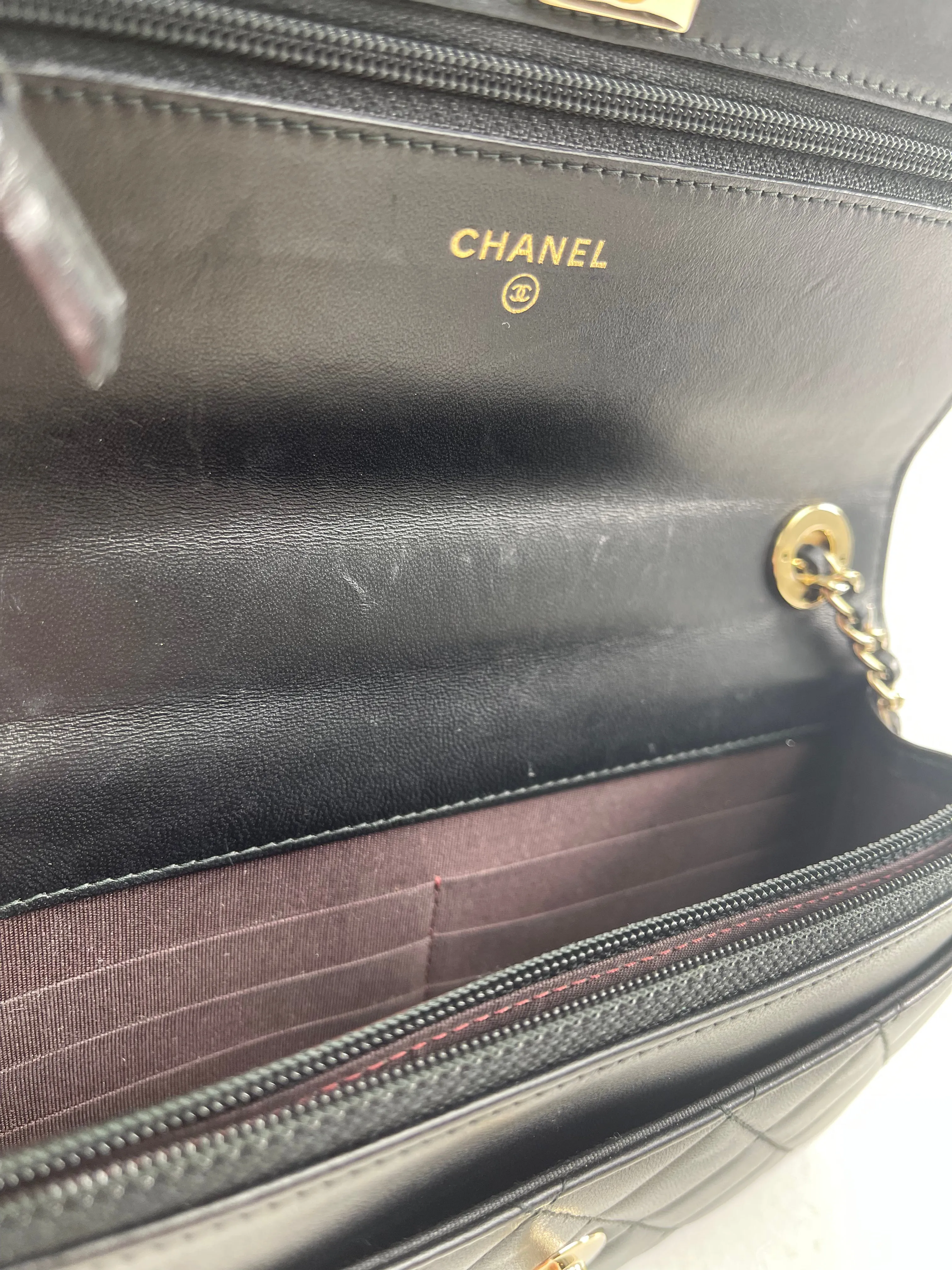 Chanel Black Lambskin Leather "Trendy" Wallet On Chain