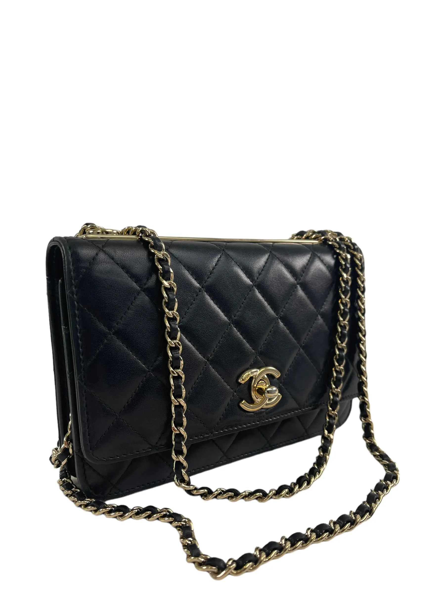 Chanel Black Lambskin Leather "Trendy" Wallet On Chain