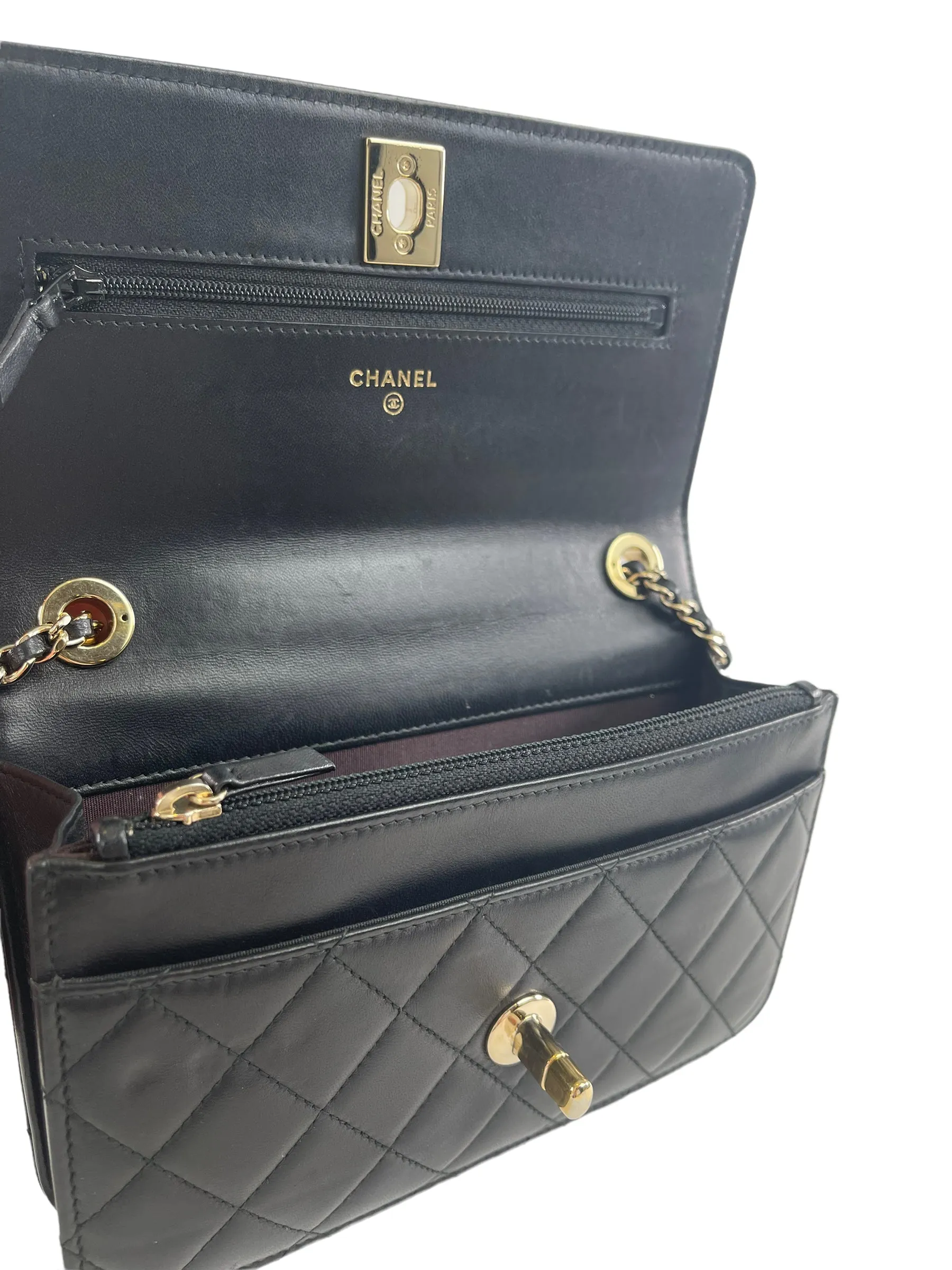 Chanel Black Lambskin Leather "Trendy" Wallet On Chain