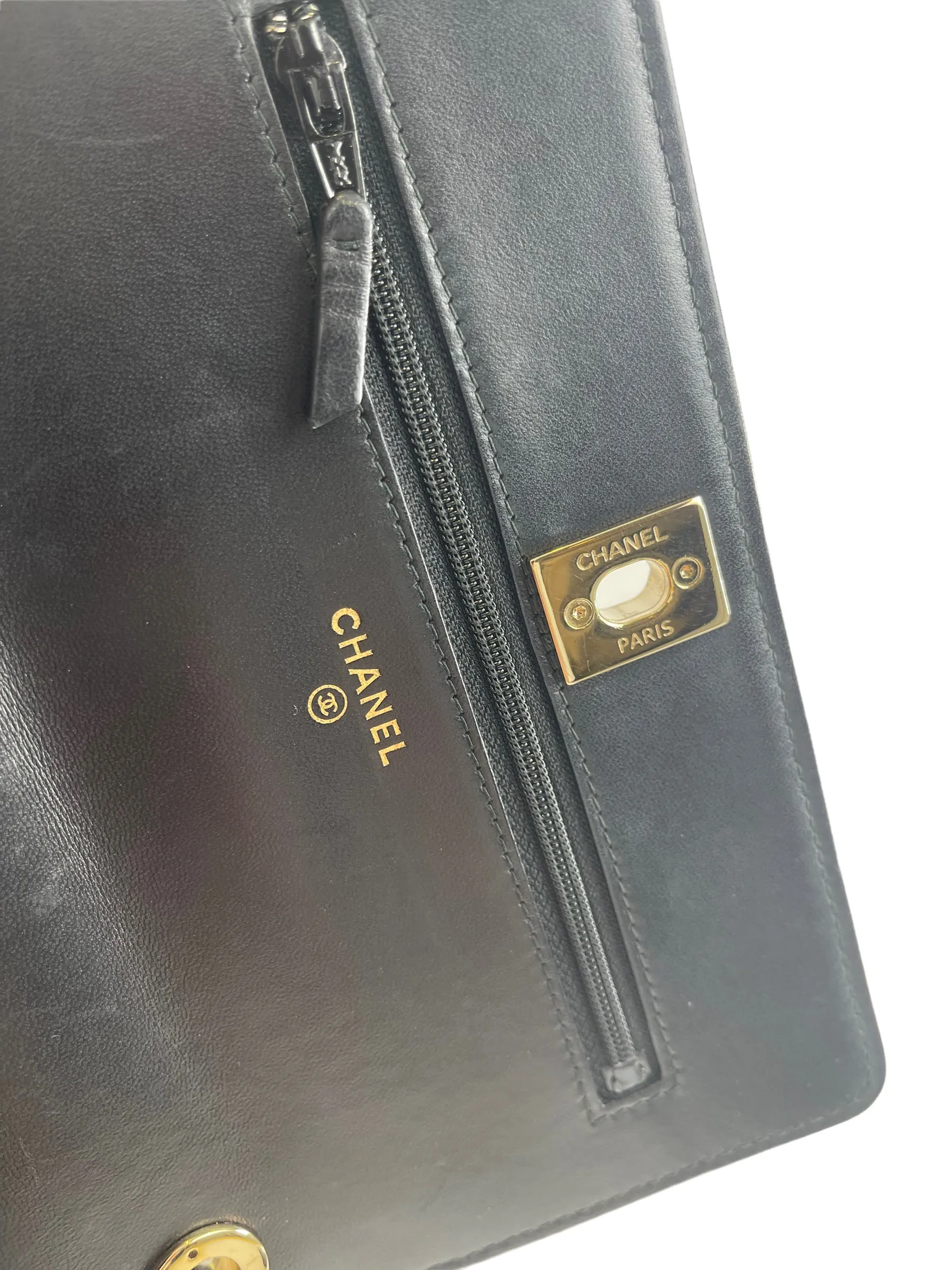 Chanel Black Lambskin Leather "Trendy" Wallet On Chain