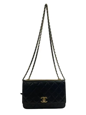 Chanel Black Lambskin Leather "Trendy" Wallet On Chain