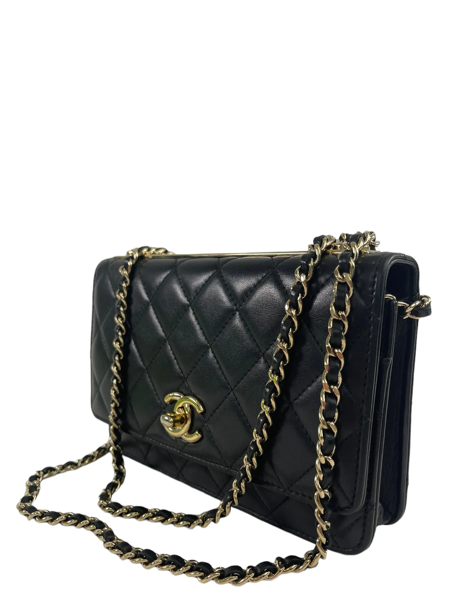 Chanel Black Lambskin Leather "Trendy" Wallet On Chain