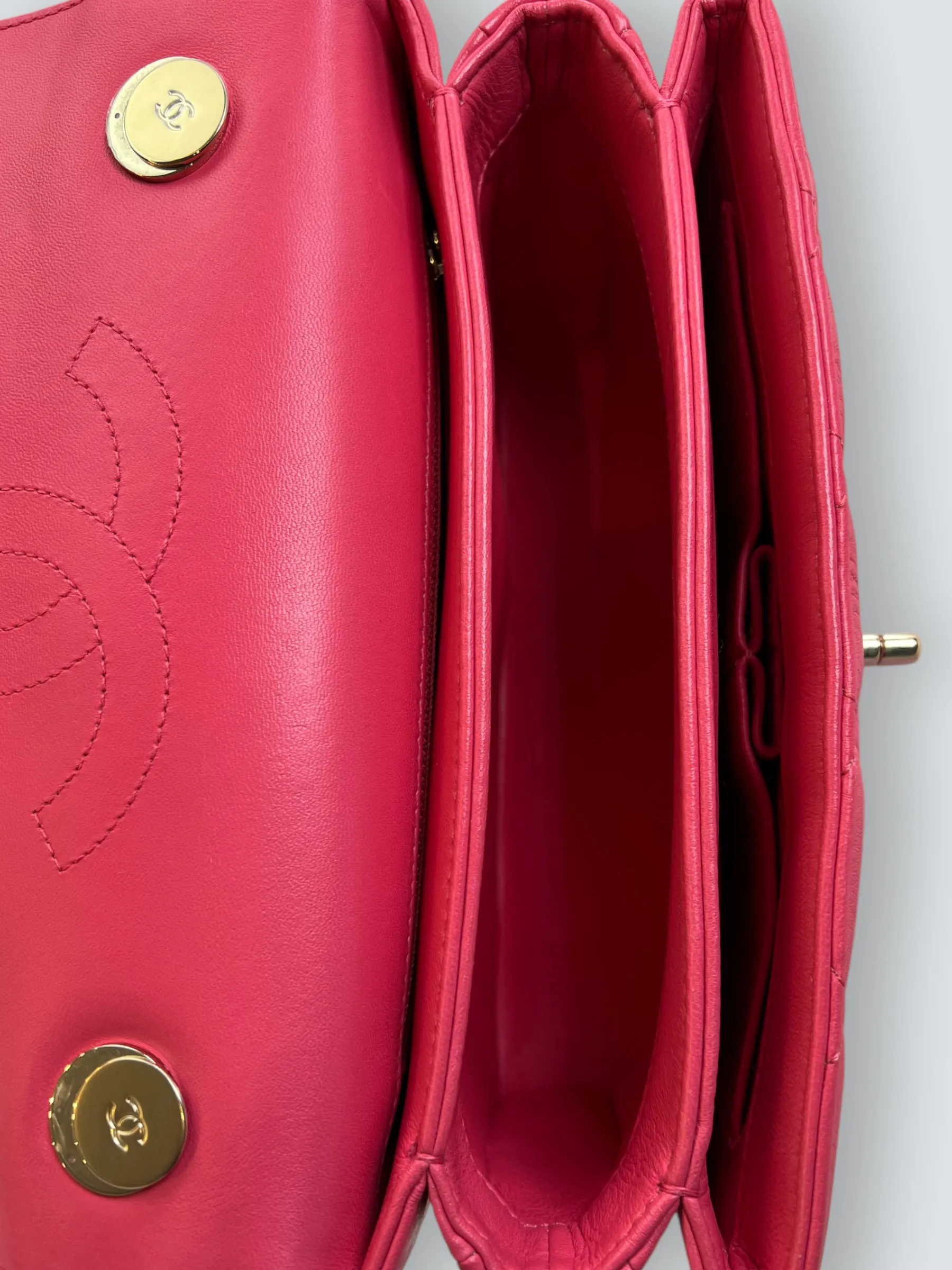 Chanel Pink Lambskin Leather Top Handle "Trendy"