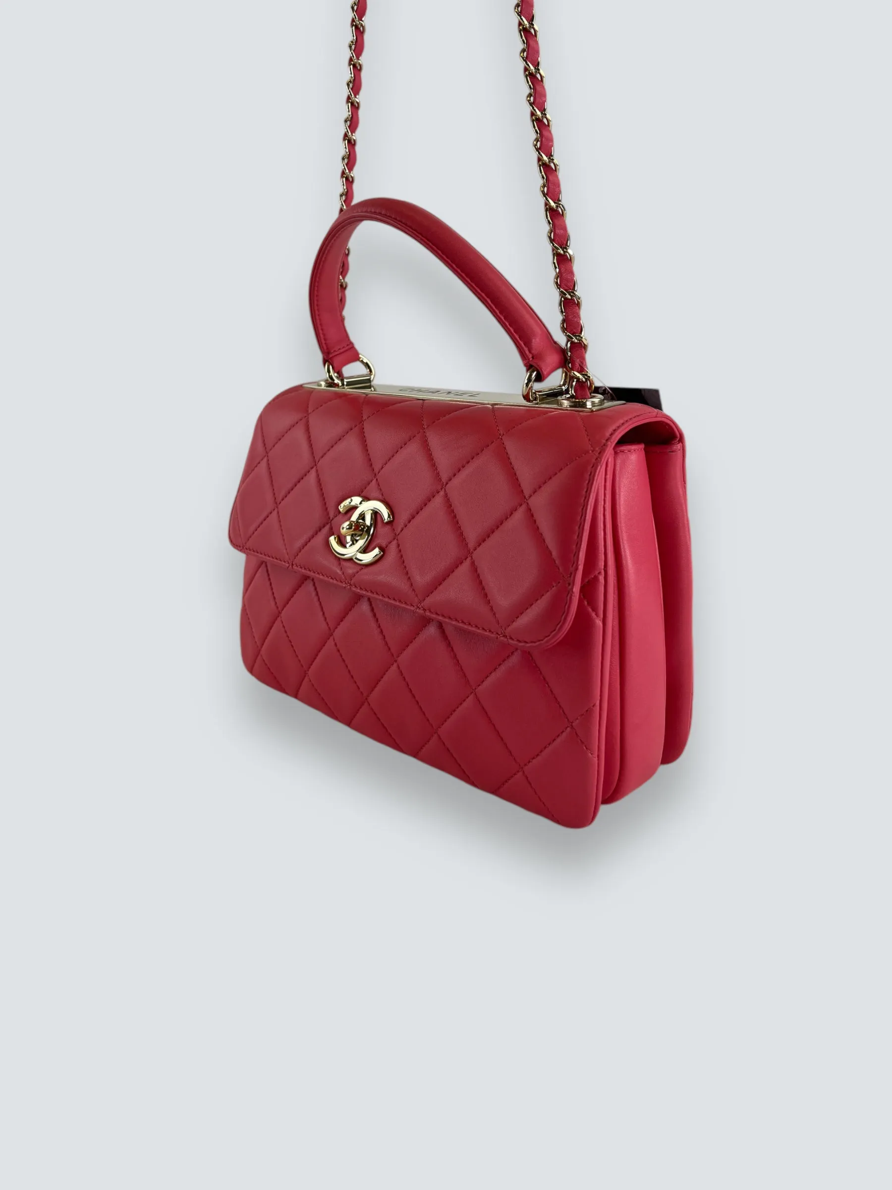 Chanel Pink Lambskin Leather Top Handle "Trendy"