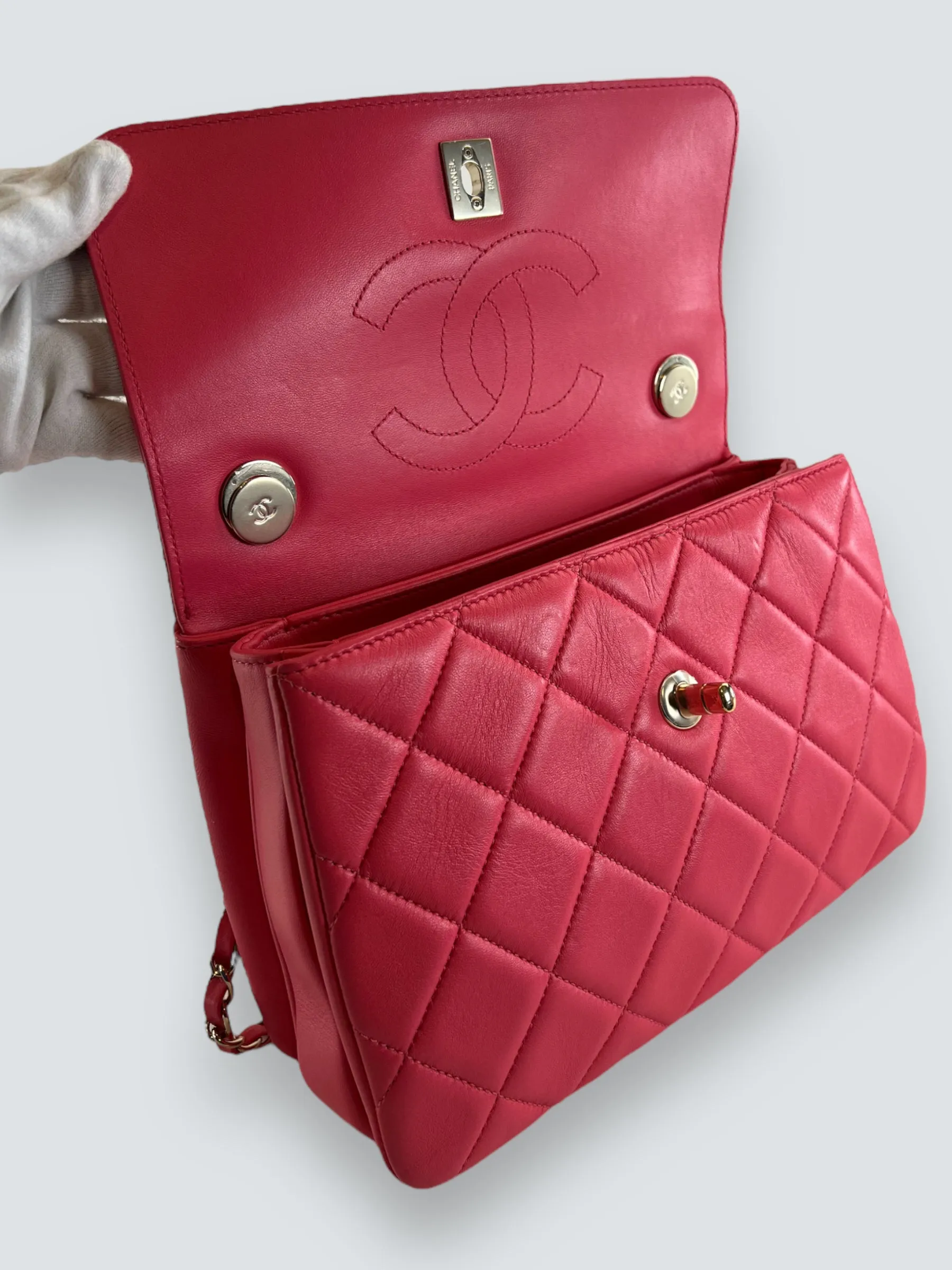 Chanel Pink Lambskin Leather Top Handle "Trendy"