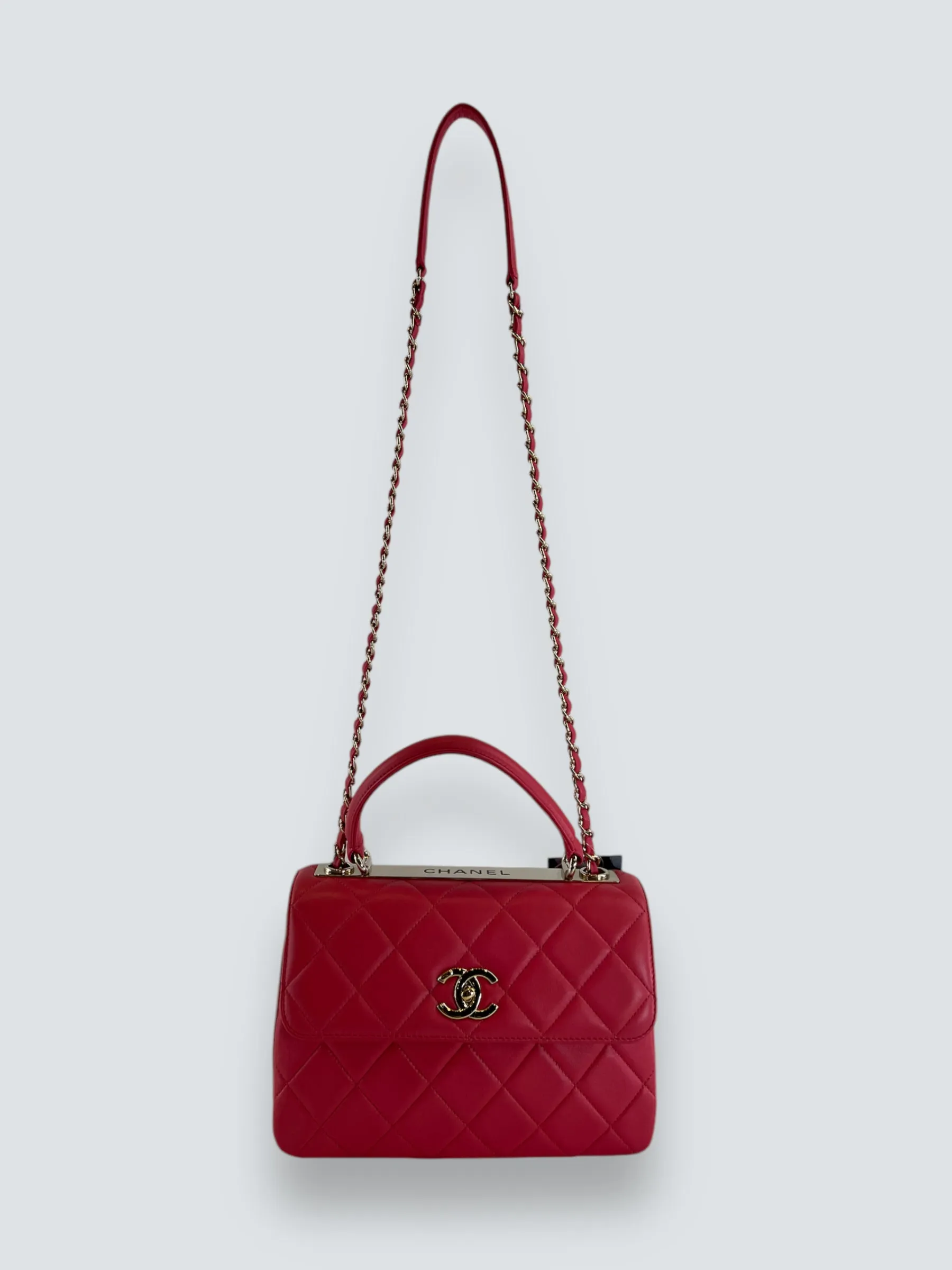 Chanel Pink Lambskin Leather Top Handle "Trendy"