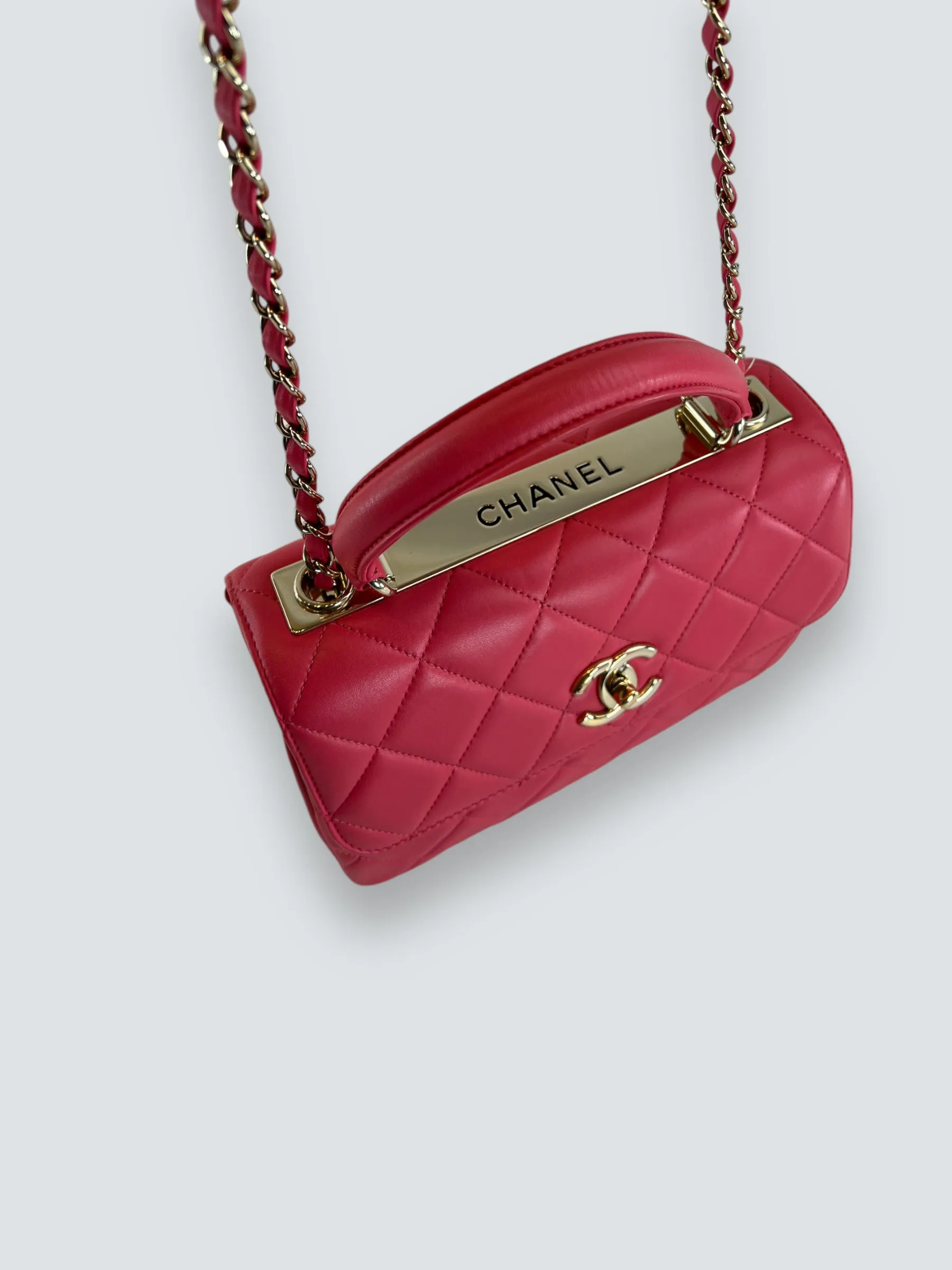 Chanel Pink Lambskin Leather Top Handle "Trendy"