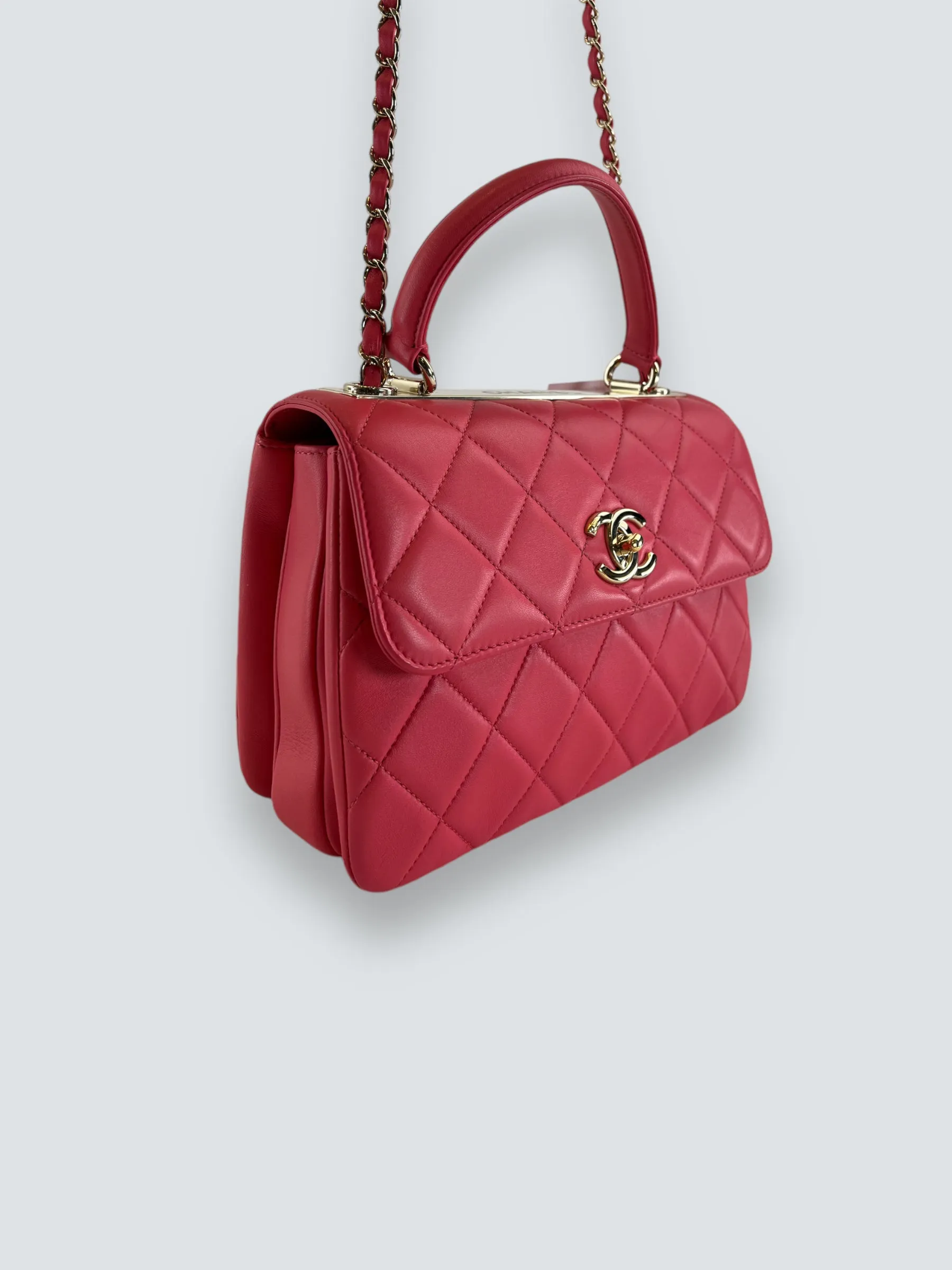 Chanel Pink Lambskin Leather Top Handle "Trendy"