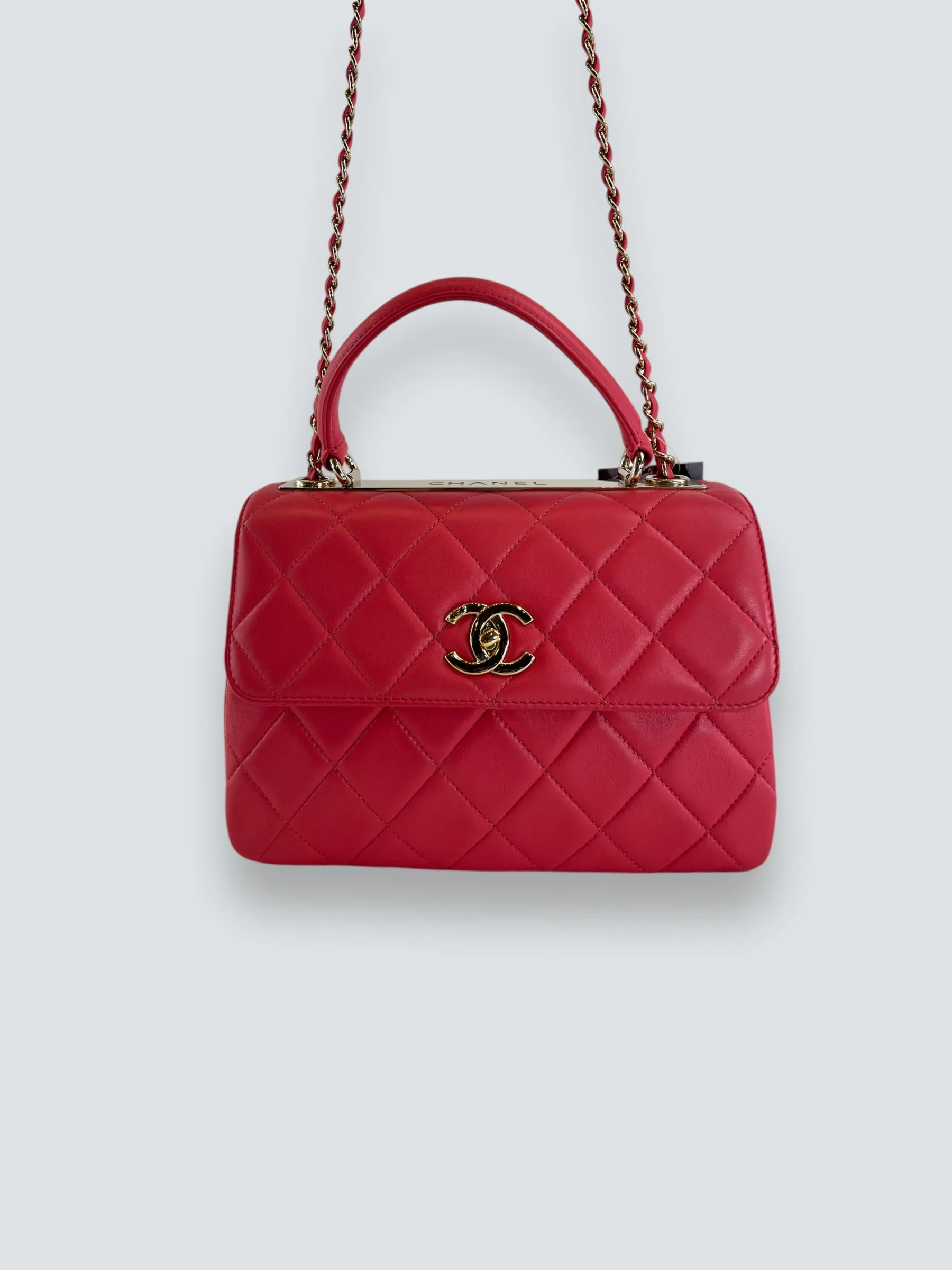 Chanel Pink Lambskin Leather Top Handle "Trendy"