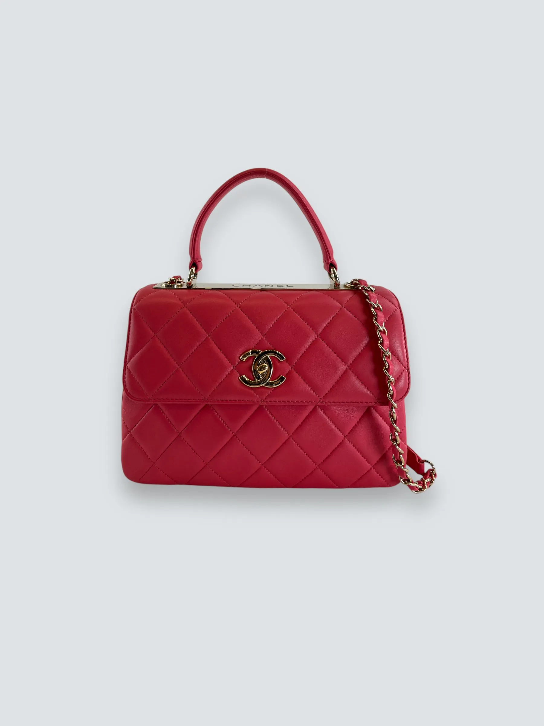 Chanel Pink Lambskin Leather Top Handle "Trendy"