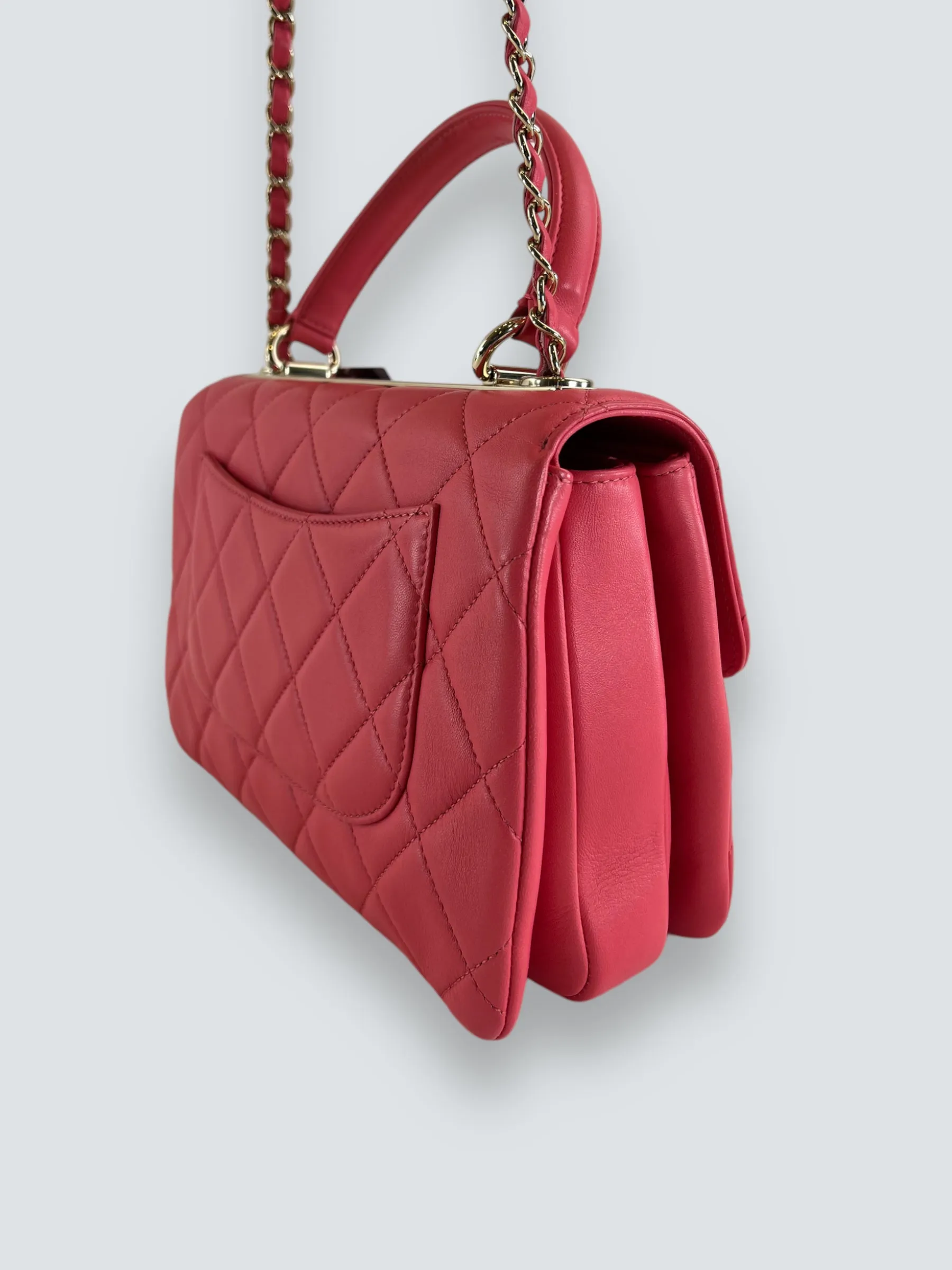 Chanel Pink Lambskin Leather Top Handle "Trendy"