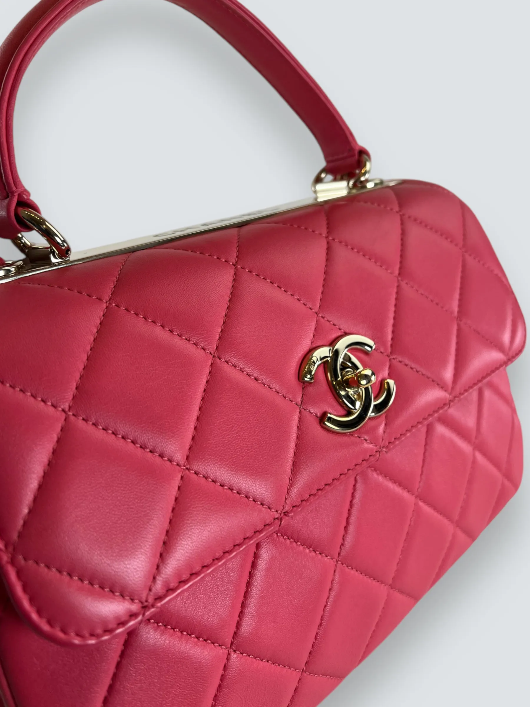 Chanel Pink Lambskin Leather Top Handle "Trendy"