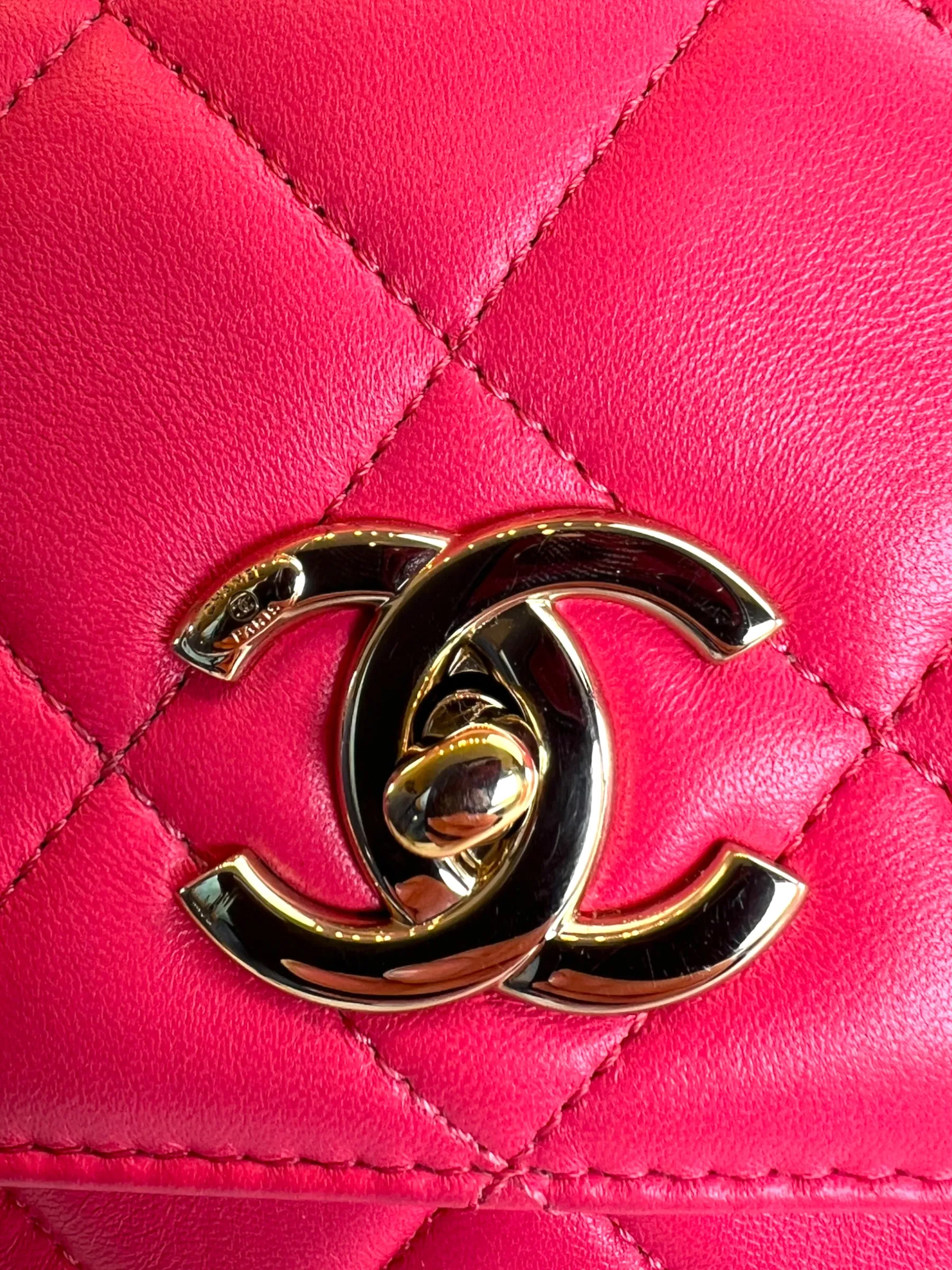 Chanel Pink Lambskin Leather Top Handle "Trendy"