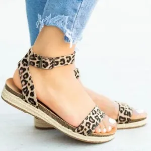 Chicvane Leopard Printed Open Toe Ankle Strap Platform Sandals
