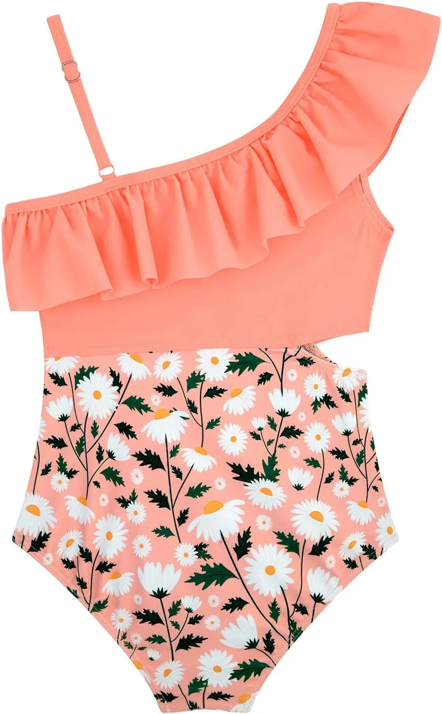 Girls One Piece Swimsuits Cutout Ruffle Bathing Suit Quick Dry Beach Swimwear with Adjustable Strap 5-14 Years