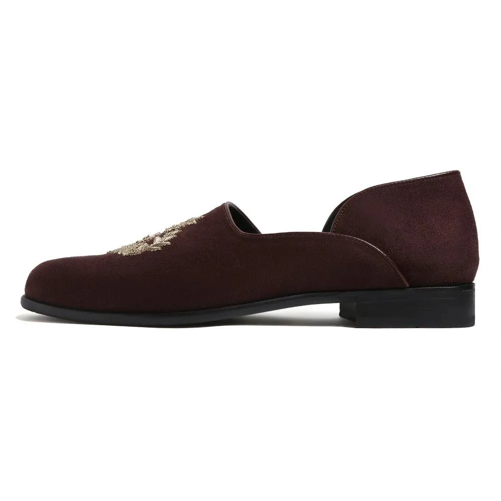 Gulzar - Brown Suede Zardozi Slip-Ons