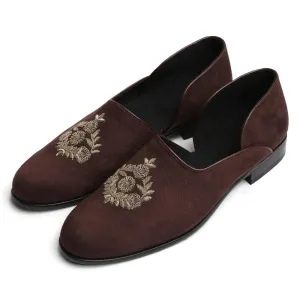 Gulzar - Brown Suede Zardozi Slip-Ons