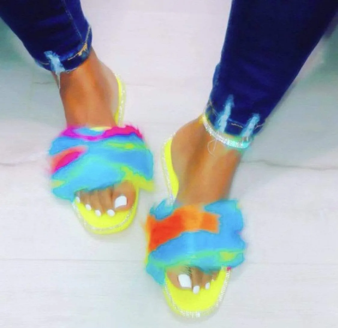 Jelly Yellow Fur Sandals