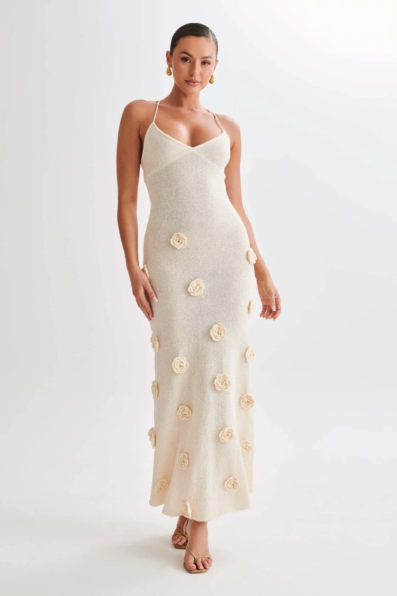Knit Maxi Dress With Flower Detail