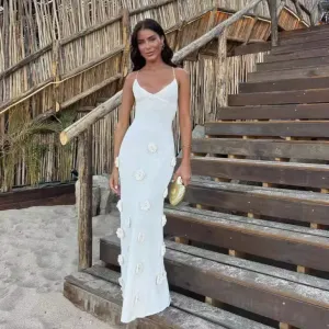 Knit Maxi Dress With Flower Detail