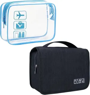 Large Capacity Toiletry Bag Travel Bag with Hanging Hook for Men and Women Waterproof Travel Cosmetic Bag Bathroom Bag,with TSA Approved Zippers Clear Travel Makeup Bag Carry-on