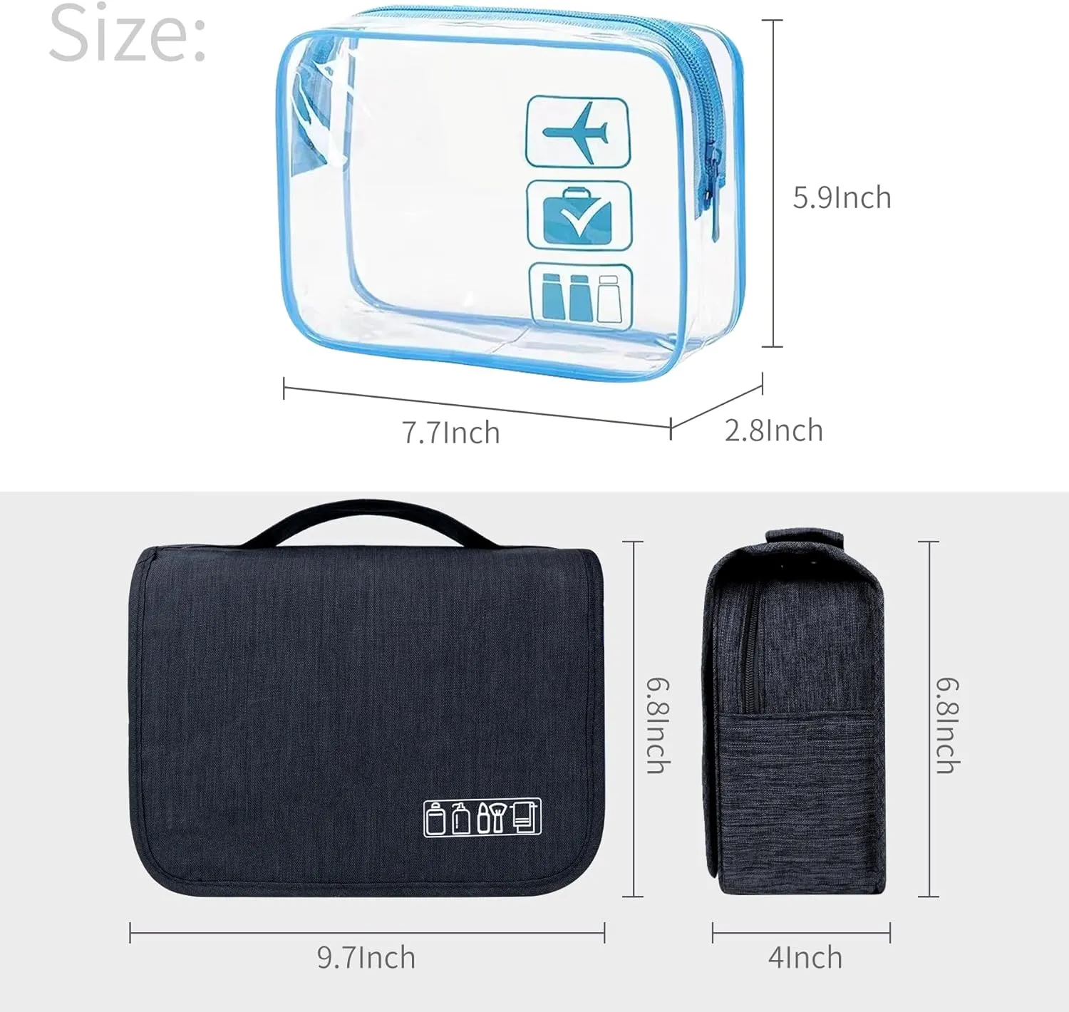 Large Capacity Toiletry Bag Travel Bag with Hanging Hook for Men and Women Waterproof Travel Cosmetic Bag Bathroom Bag,with TSA Approved Zippers Clear Travel Makeup Bag Carry-on