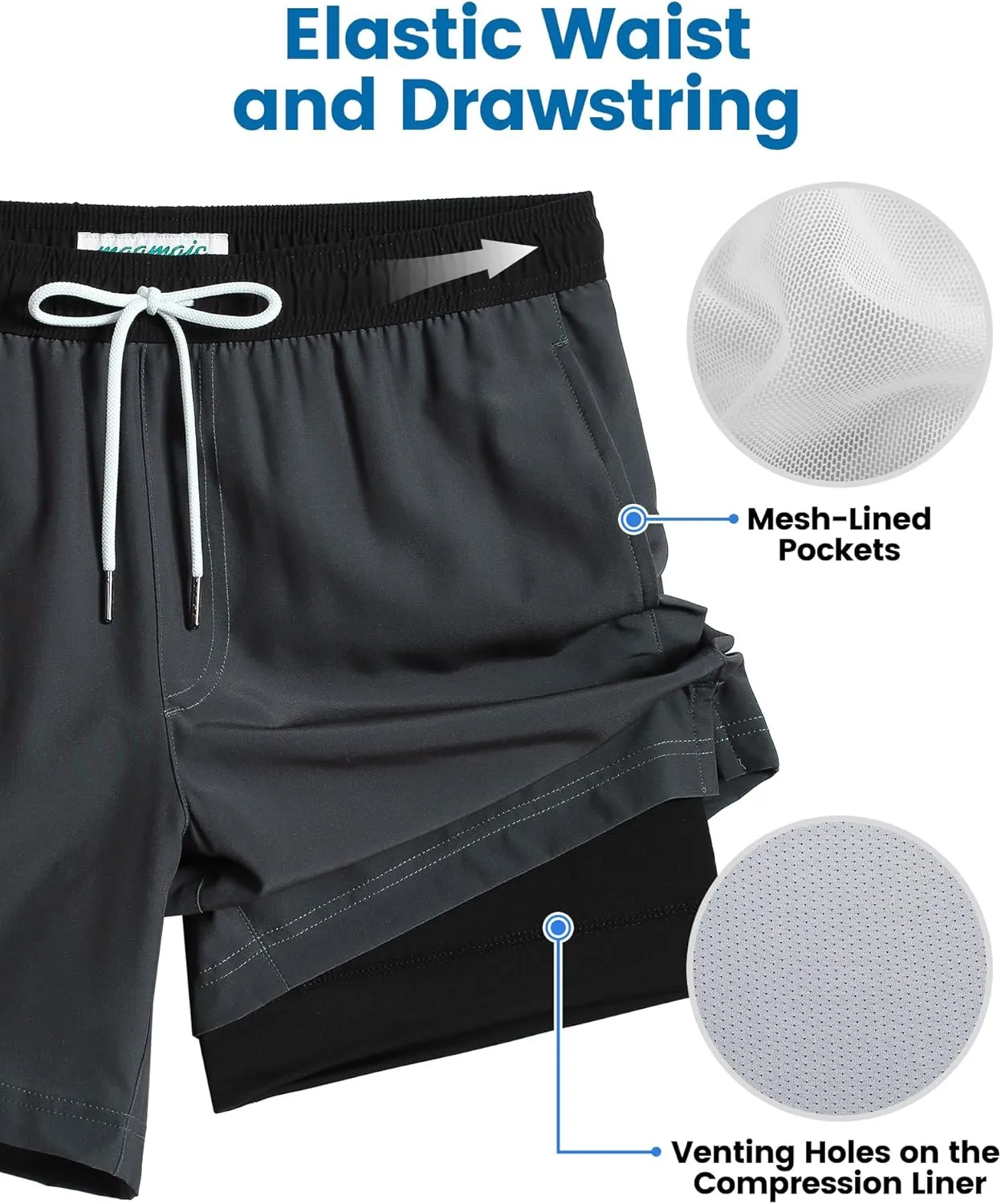 maamgic Mens Swim Trunks with Compression Liner 7 Inch Inseam Mens Bathing Suit Quick Dry Swimming Trunks Swimsuit