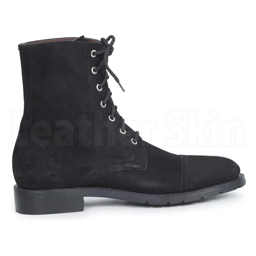 Men Black Suede Lace up Ankle Genuine Leather Boots