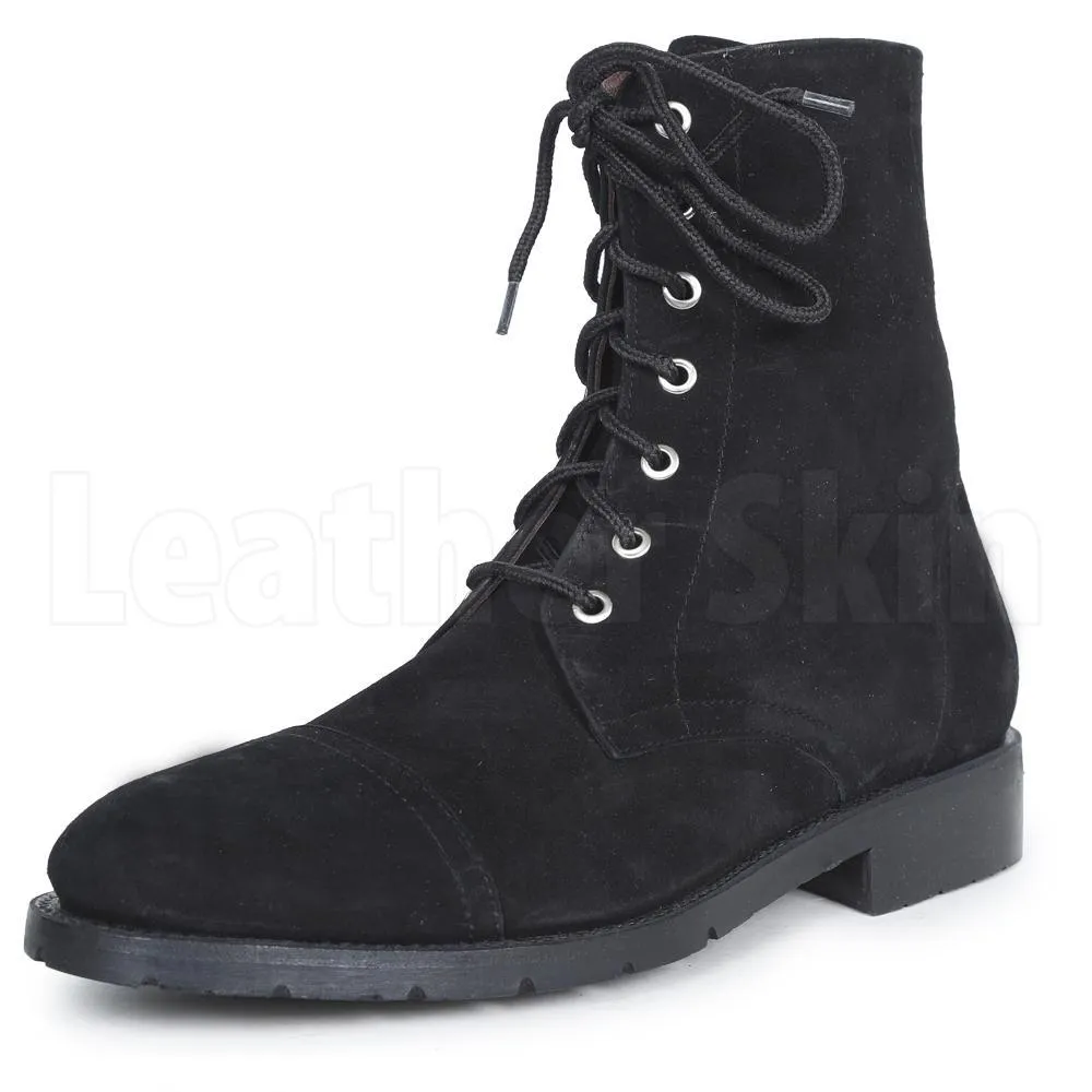 Men Black Suede Lace up Ankle Genuine Leather Boots