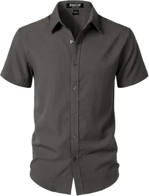 Men's Stretch Textured Short Sleeve Button Down Shirts Summer Casual Beach Wedding Vacation Shirt