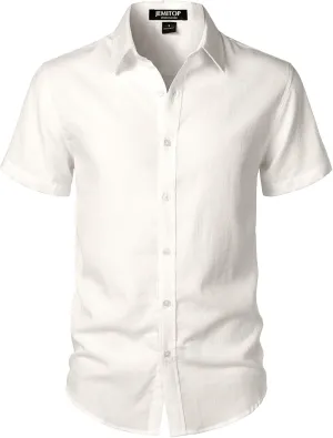 Men's Stretch Textured Short Sleeve Button Down Shirts Summer Casual Beach Wedding Vacation Shirt