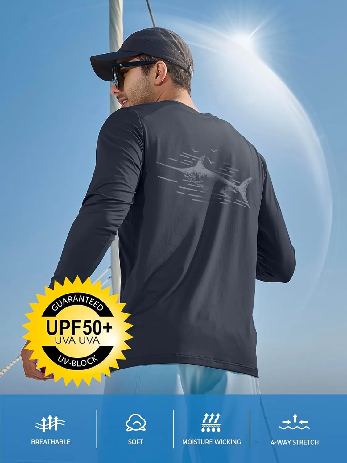 NORTHYARD Men's UPF 50  Sun Protection Shirts Long Sleeve Swim Beach Rash Guard SPF Quick Dry Lightweight UV Fishing T-Shirt