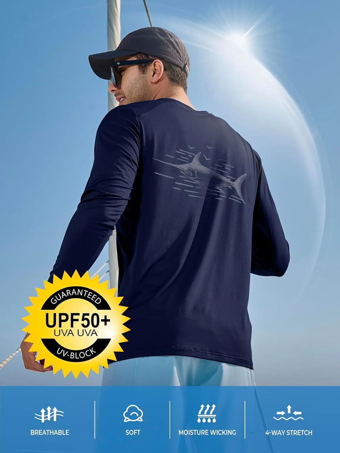 NORTHYARD Men's UPF 50  Sun Protection Shirts Long Sleeve Swim Beach Rash Guard SPF Quick Dry Lightweight UV Fishing T-Shirt