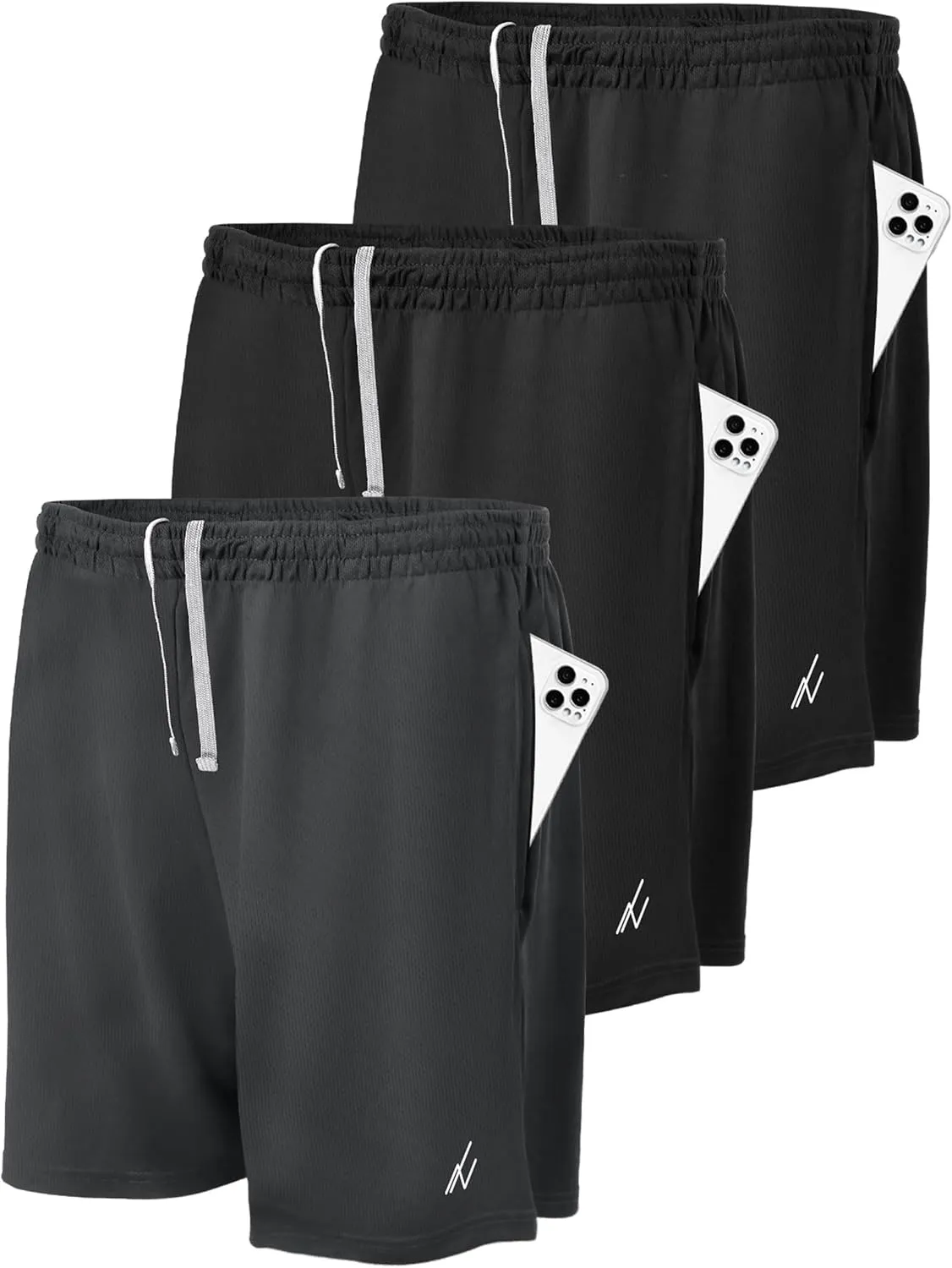 NY Threads 3 Pack Men's Athletic Shorts Quick Dry Lightweight Workout Running Gym Shorts with Pockets