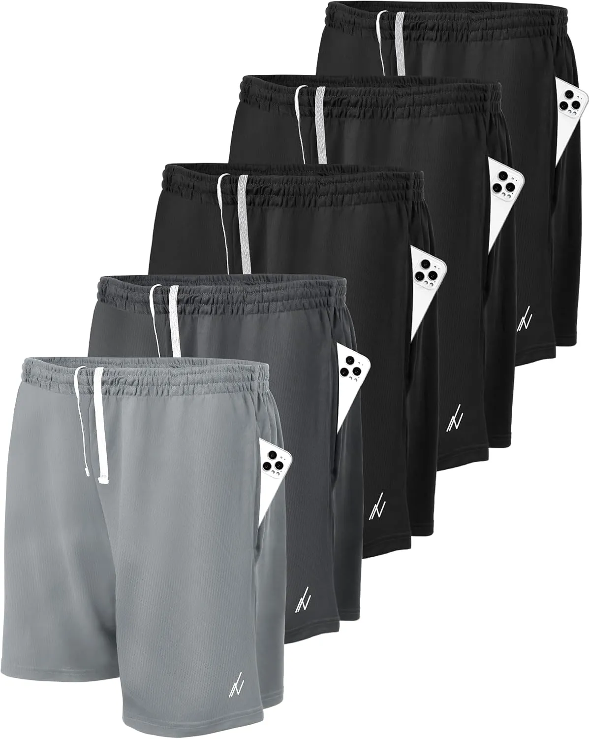 NY Threads 5 Pack Men's Athletic Shorts Quick Dry Loose-Fit Lightweight Running Workout Gym Shorts with Pockets