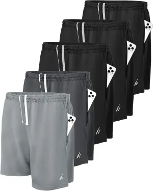 NY Threads 5 Pack Men's Athletic Shorts Quick Dry Loose-Fit Lightweight Running Workout Gym Shorts with Pockets