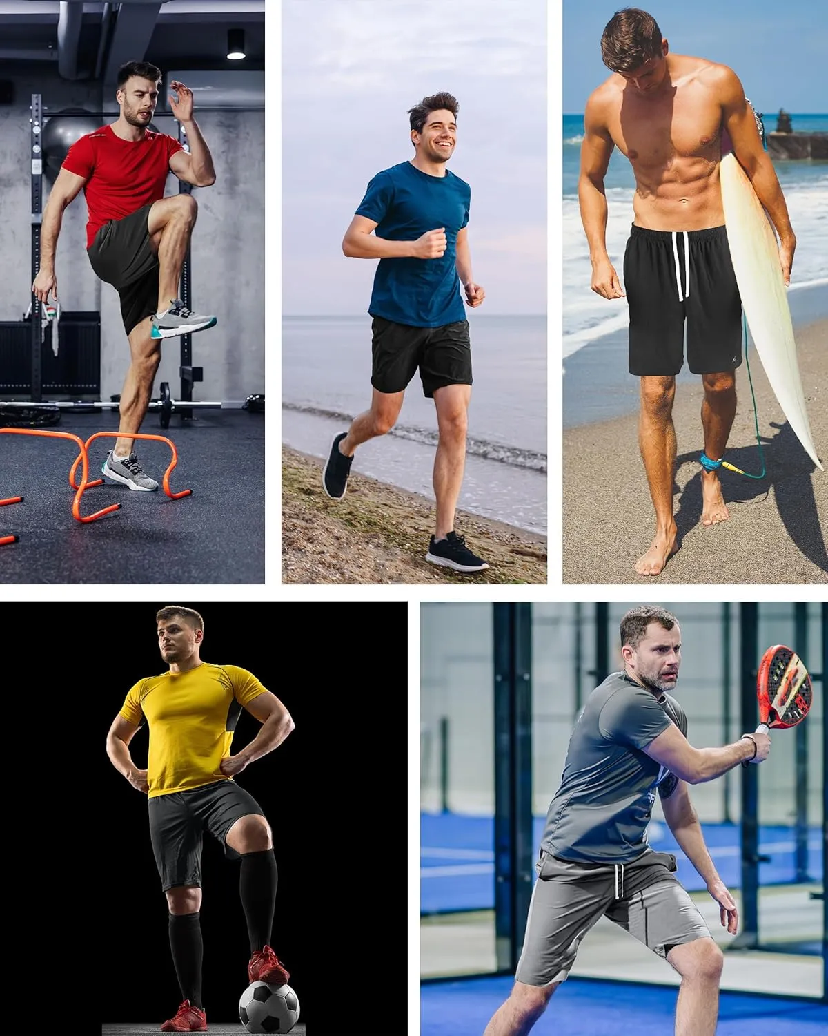 NY Threads 5 Pack Men's Athletic Shorts Quick Dry Loose-Fit Lightweight Running Workout Gym Shorts with Pockets