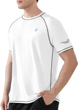 Roadbox Men's UPF 50  Swim Shirts, Short Sleeve UV Sun Protection Rash Guard T-Shirt, Quick Dry Water Surfing Beach Tees
